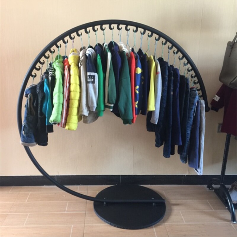 铁艺圆弧形中岛架落地服装店货架C型挂衣架衣服陈列架商场架子