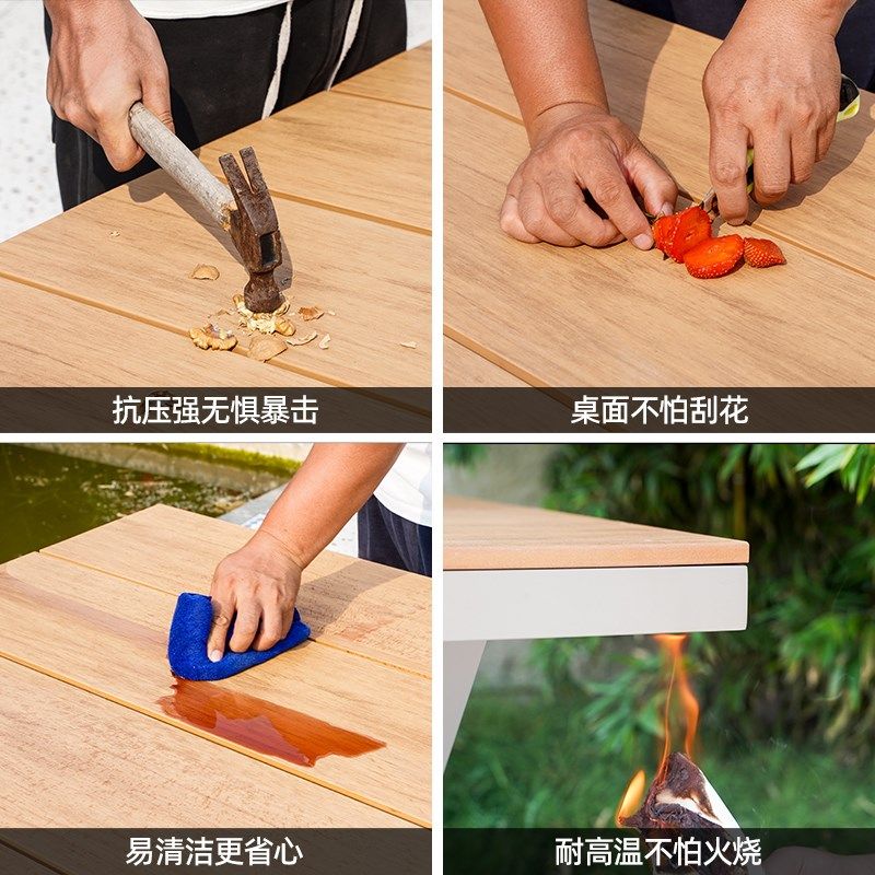 户外塑木单桌单椅庭院花园伸缩长桌休闲室外露天露台别墅防腐桌椅