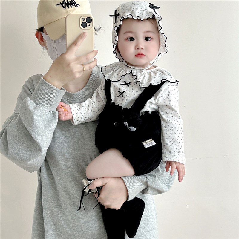 婴幼儿 三件套娃娃领春秋背带洋气套装外出服小公主套装Z1250