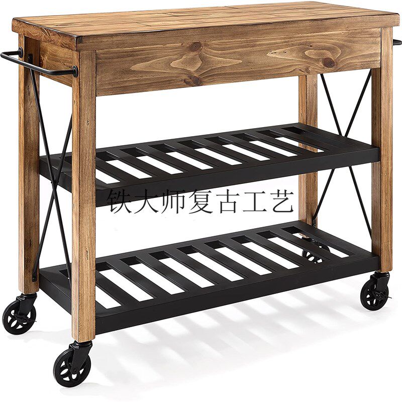 北欧厨房料理中岛台微波炉柜移动切菜台吧台家用开放式实木餐边柜