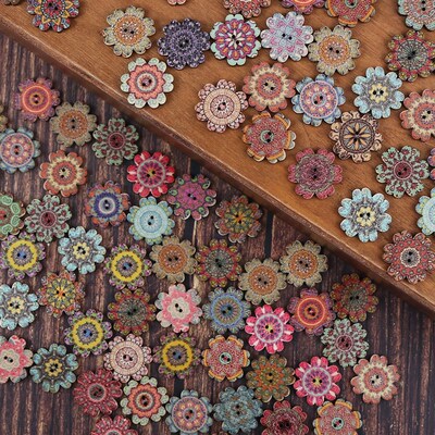 20/25mm 100颗/包复古纽扣 纽扣diy 彩色纽扣圆形两孔扣木质纽扣