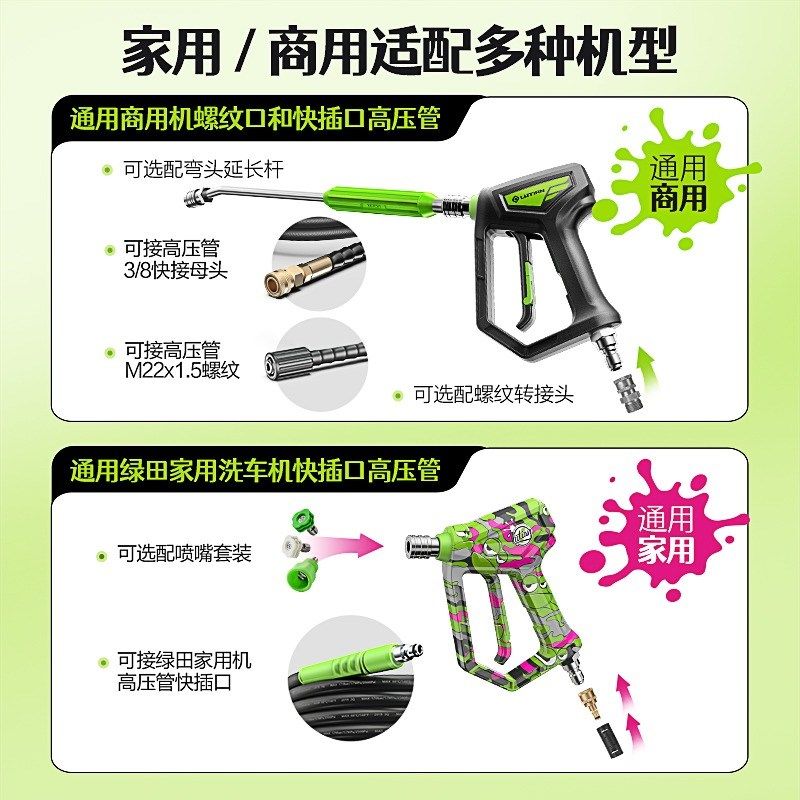 绿田G19精护短枪柄高压洗车机快插水枪抢杆家用清洗机配件工具