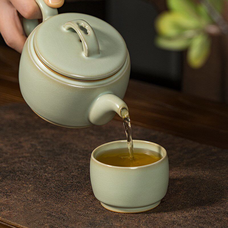 手工汝窑茶壶单壶家用景德镇汝瓷茶具瓷器开片泡茶壶仿古陶瓷礼品