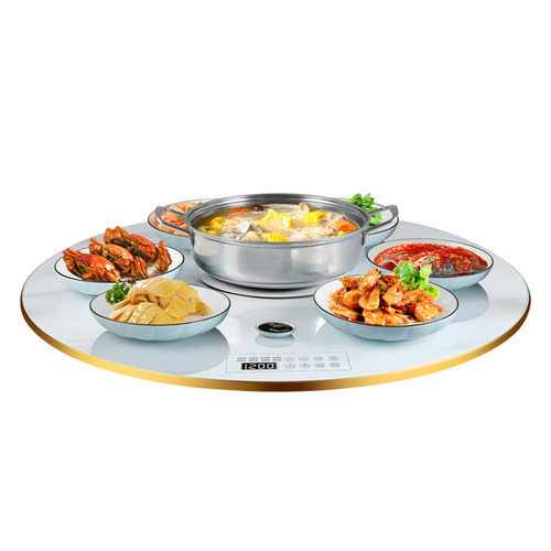 白岩板纹暖菜板带火锅饭菜保温板加热板热菜保温家用电动餐桌转盘