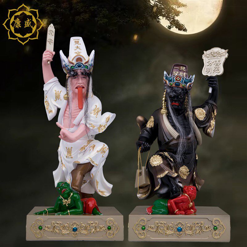 七爷八爷神像黑白无常像汉白玉大二爷伯神像阴神地府家用摆件工艺