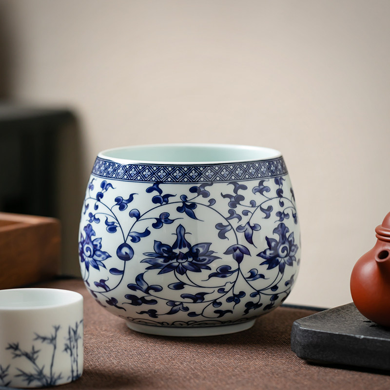 青花茶洗大号陶瓷茶渣缸水盂建水废水桶功夫茶道配件茶杯洗收纳碗