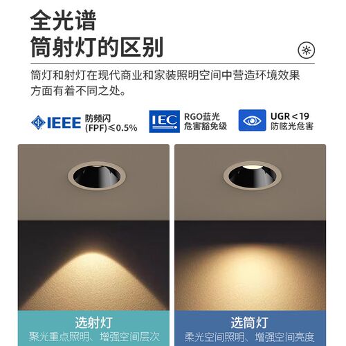 深杯防眩全光谱筒灯led嵌入式天花灯射灯客厅照明家用无主灯孔灯