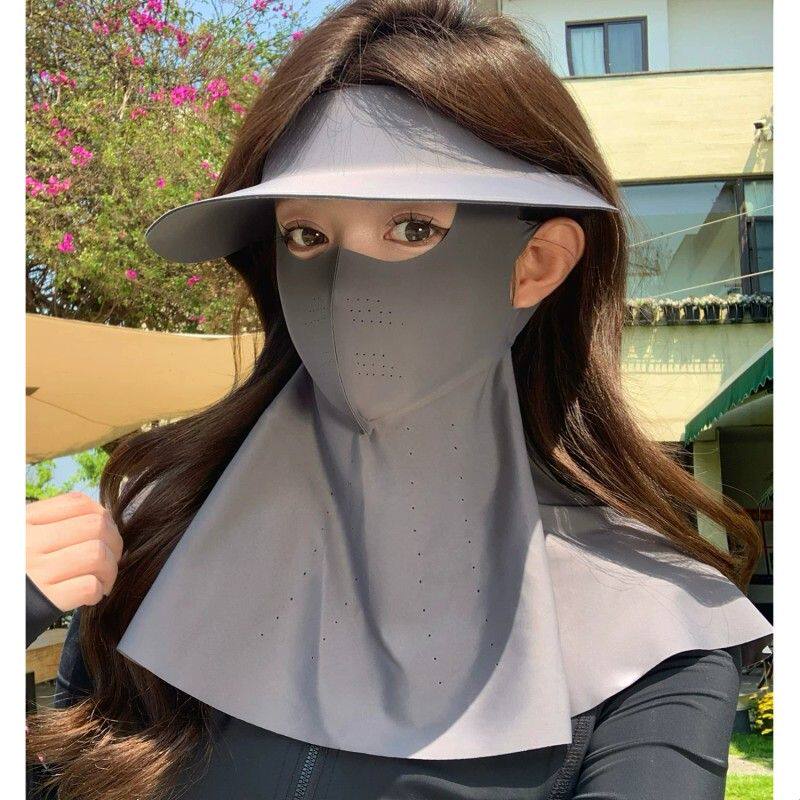 全脸防晒面罩护颈帽子一体女士冰丝口罩2026新款无痕遮阳帽脸基尼
