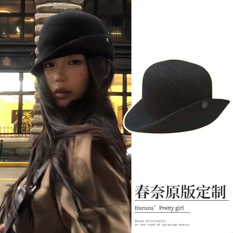 张婧仪同款复古可翻边宽檐小礼帽女法式高级感渔夫帽优雅气质盆帽