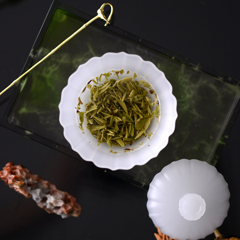 闲梦江南 琉璃盖碗葵口菱花白玉透明色功夫茶具人文茶席古法工艺