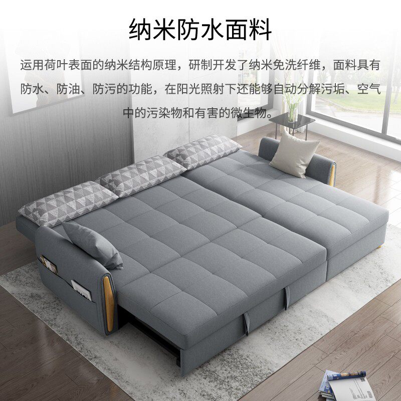 小户型北欧沙发床可折叠两用储物转角带贵妃位布艺客厅多功能沙发