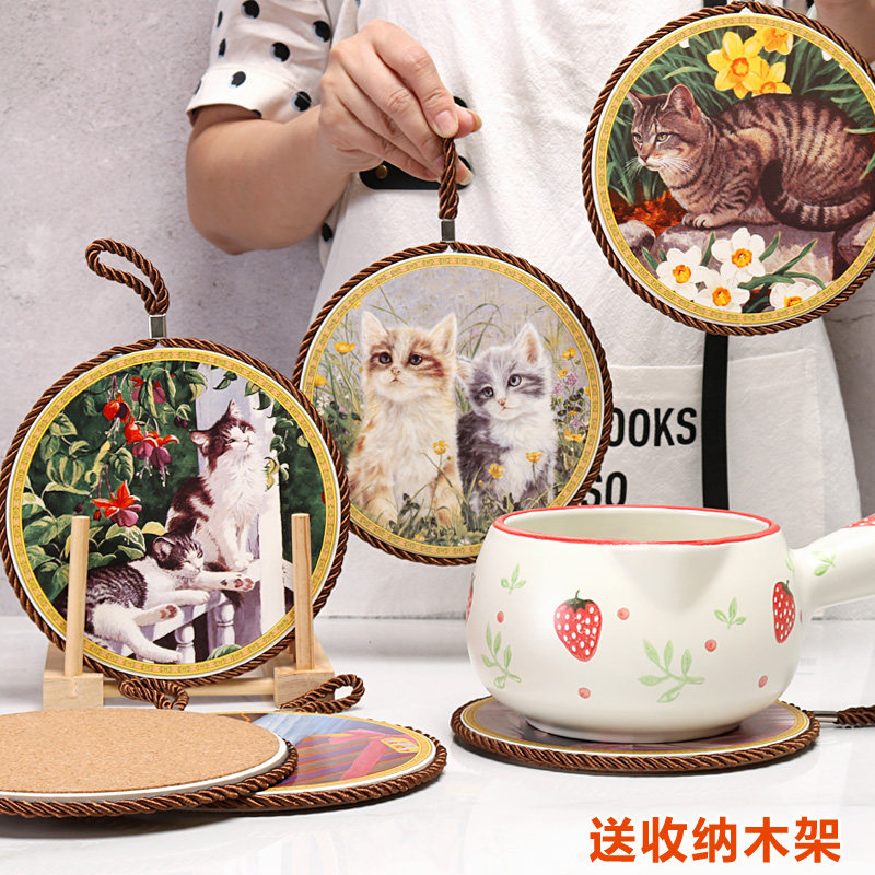 欧式猫咪陶瓷隔热垫锅垫碗垫子耐热餐桌桌垫防烫杯垫家用套装6片