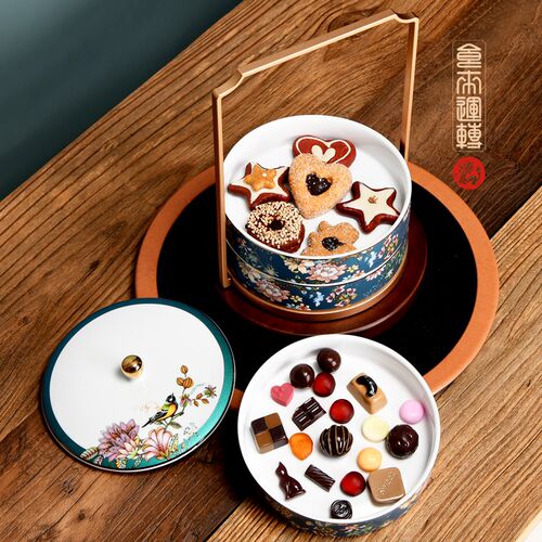 德罗嘉骨瓷创意仿古果盒干果盒点心盒国潮风家用食盒糕点盒茶点盘