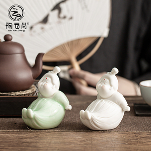 创意可爱手工陶瓷唐女笔托茶宠摆件文房用品茶搁搁笔架家居小摆件