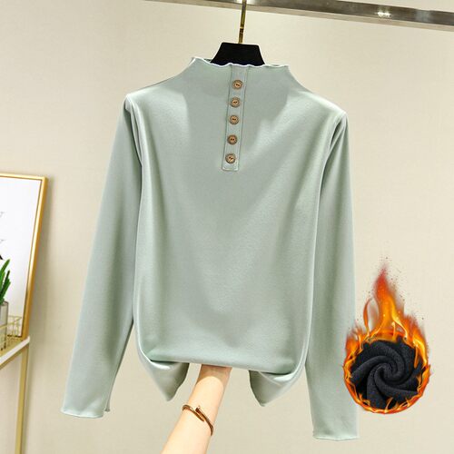 双面德绒半高领打底衫女秋冬自发热长袖T恤内搭加绒加厚保暖上衣