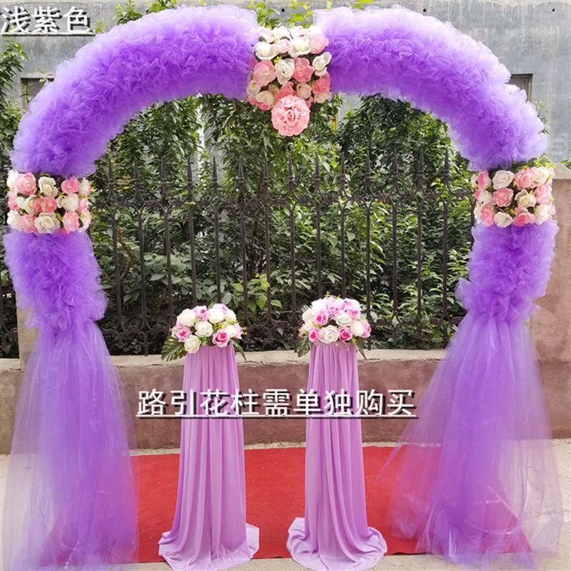 新款绢花拱门花架开业店庆活动雪纱心形花门婚庆路引铁艺道具摆件