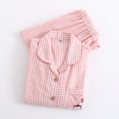 春夏女孩简约薄款棉纱长袖空调服纯棉纱布家居服套装儿童女童睡衣