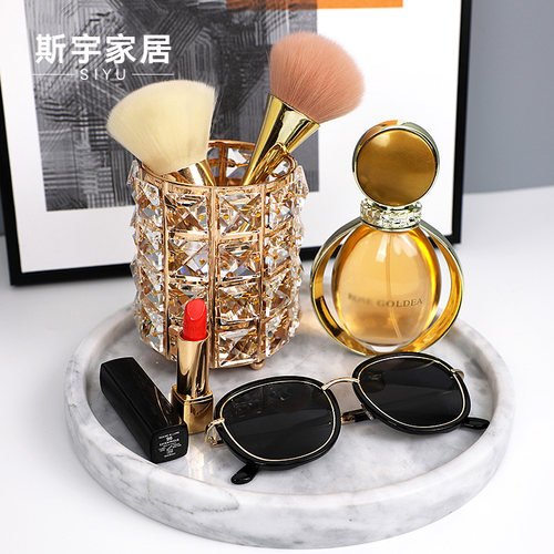 轻奢样板房间别墅衣帽间梳妆台飘窗床尾装饰北欧软装饰品托盘摆件