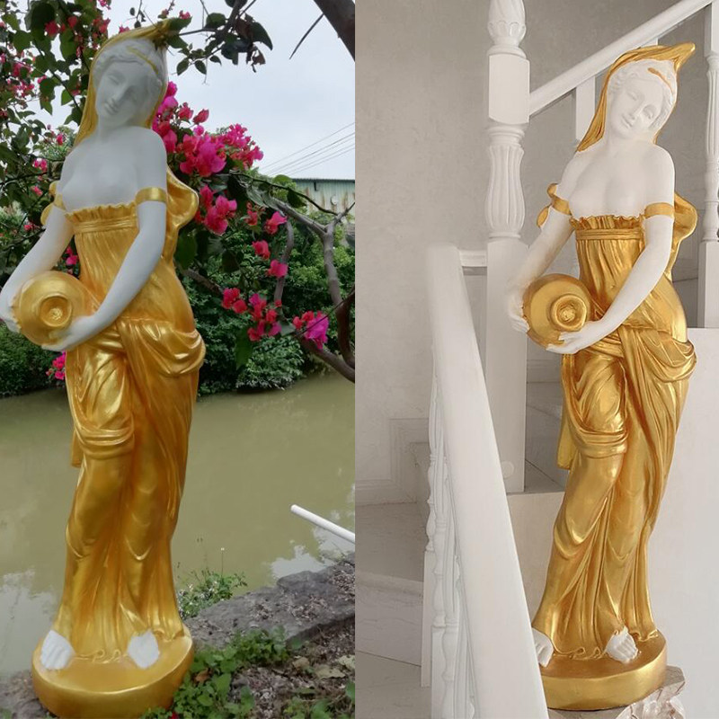 欧式人物扛抱罐摆件庭院仕女别墅创意装饰婚庆道具落地雕像装饰品