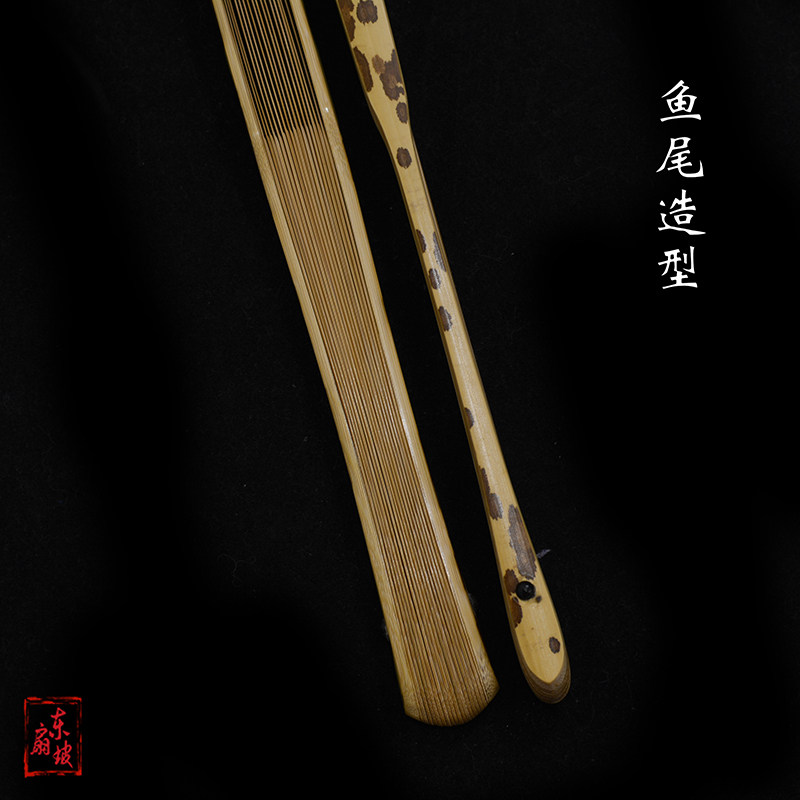 95寸18方梅妃竹鱼尾折扇苏工花斑竹扇子中国风二号湘妃竹扇骨苏工