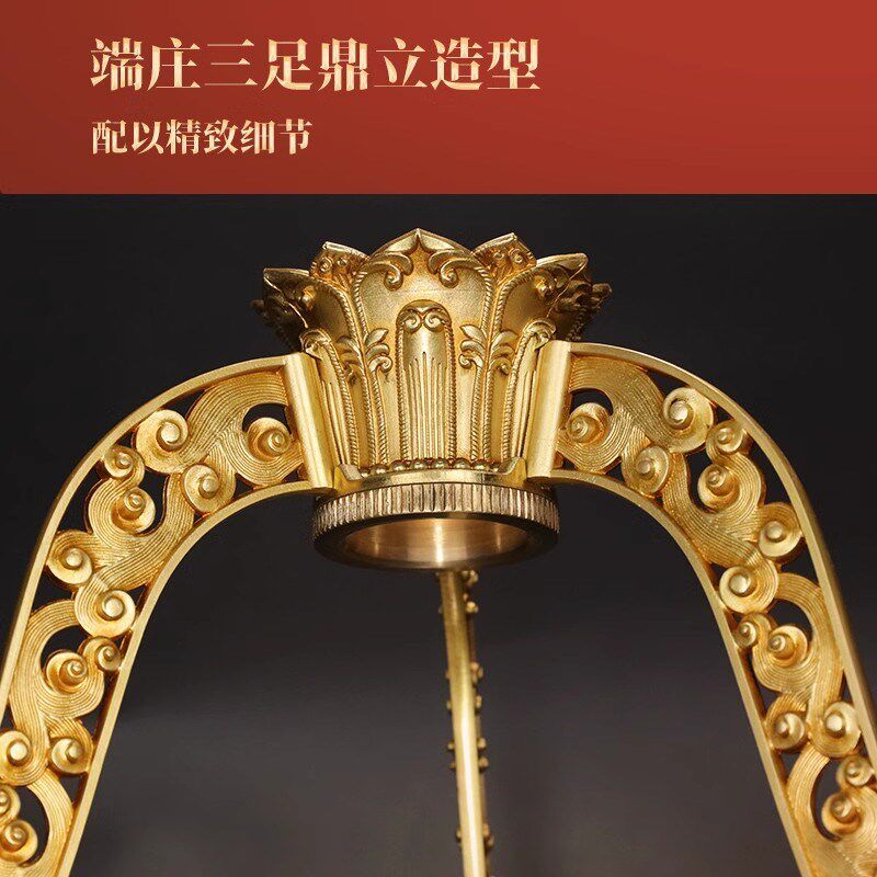 黄铜长柄莲花三脚架大款加长20厘米以上莲台座莲支架手摇转轮底座