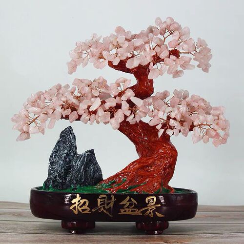 天然黄水晶招财树摆件桌面装饰酒柜发财树客厅家居乔迁紫粉办公桌