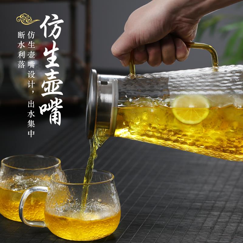凉水壶玻璃耐高温家用北欧风超大容量果汁冷水壶可爱套装创意复古
