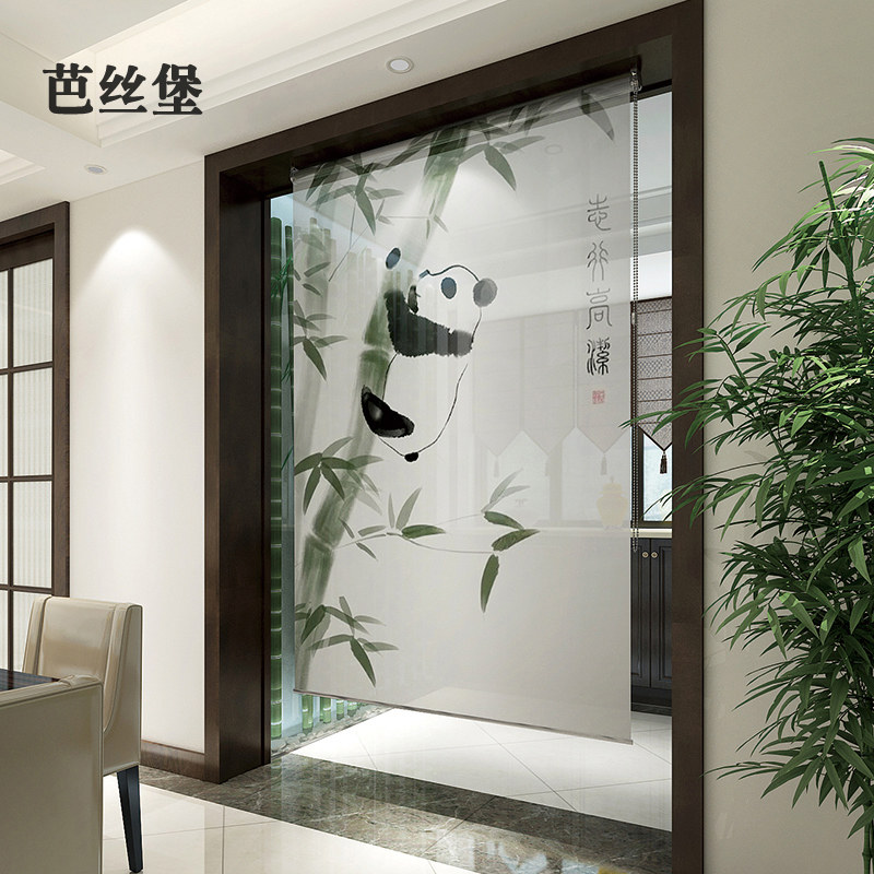 中式卷帘窗帘窗户挂式软隔断客厅玄关厨房屏风帘升降遮光透明装饰
