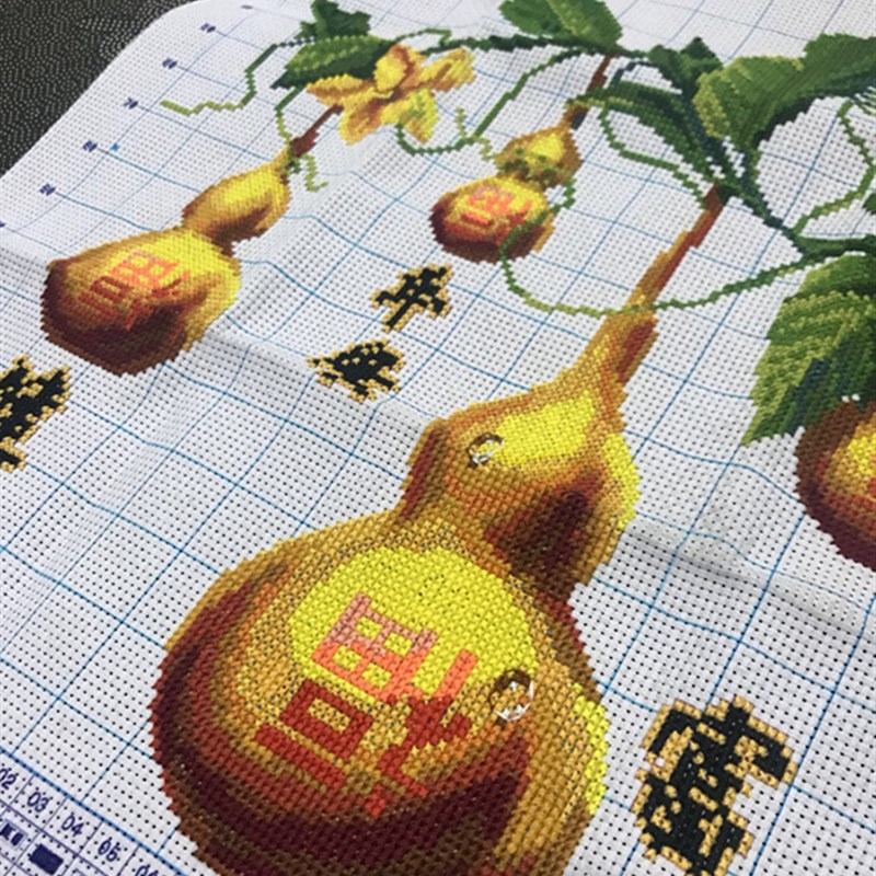 纯手工十字绣成品五福临门葫芦健康富贵平安和谐兴旺客厅福包邮