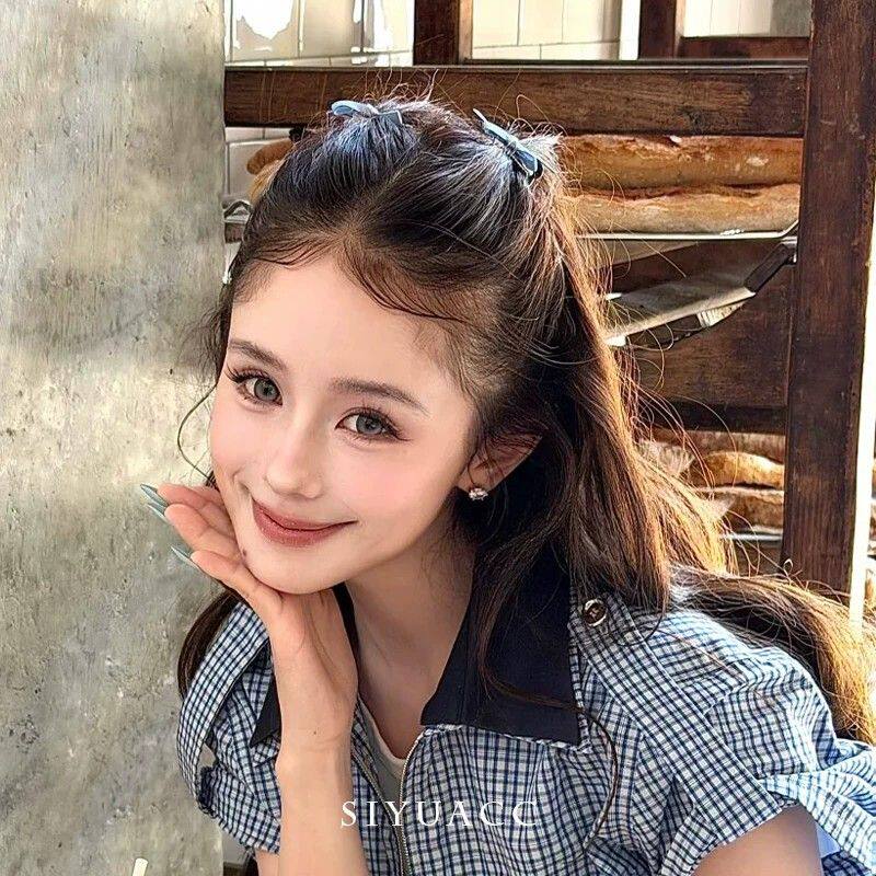 甜美蓝色蝴蝶结小发夹芭蕾丝带辫子绑发发卡侧边夹可爱头饰发饰女