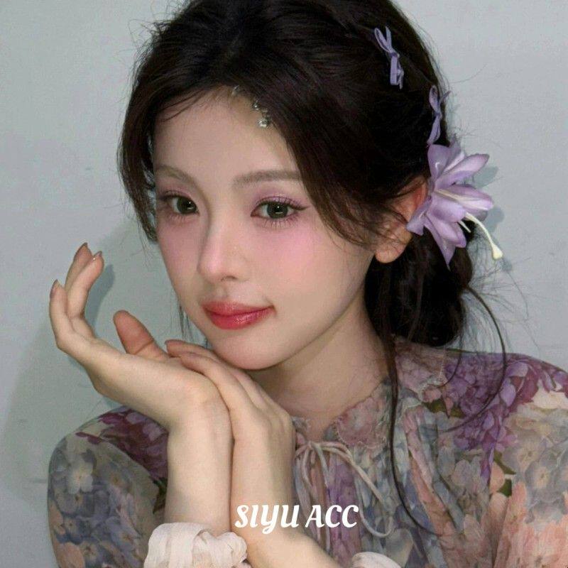 杨超越同款紫色花朵发夹春夏氛围感头花发卡侧边刘海夹头饰发饰女