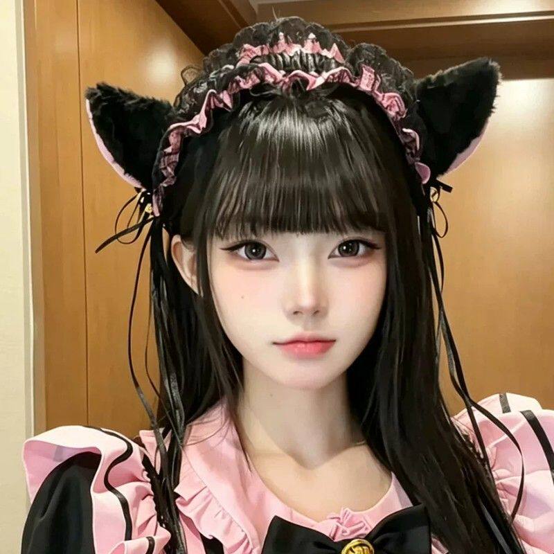 纯欲可爱猫耳朵发箍女万圣节cos蕾丝头箍兽耳铃铛发卡lolita发饰