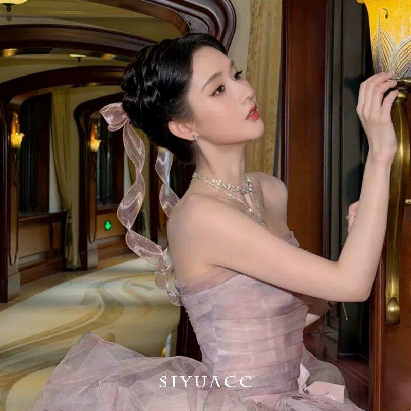 王玉雯同款韩粉色网纱飘带蝴蝶结发夹女甜美公主氛围感头饰发饰