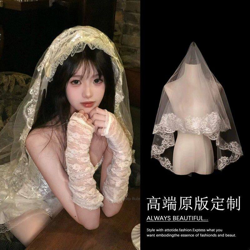 鬼新娘cos白色头纱女成人头饰婚纱万圣节穿搭白哥特风lolita装扮