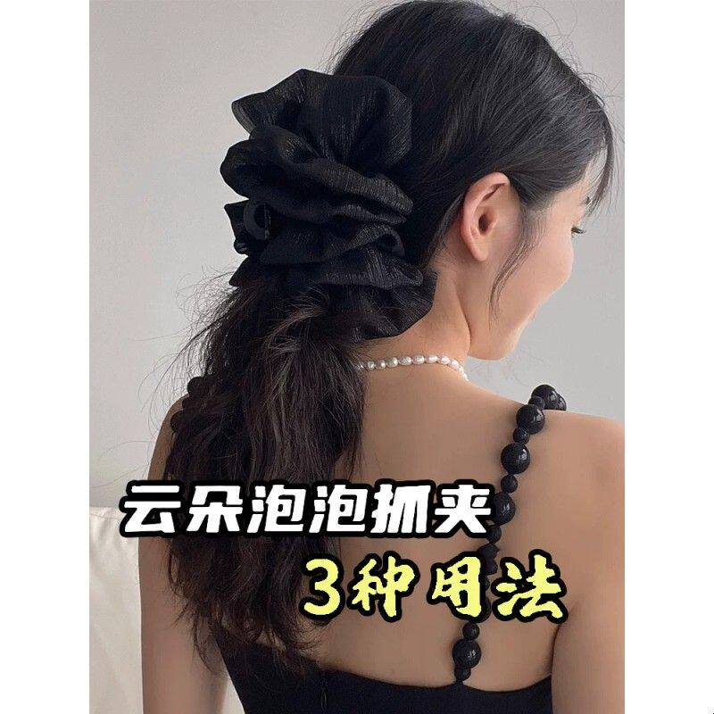 欧根纱蓬松显发量云朵泡泡抓夹女蝴蝶结发夹大号鲨鱼夹显脸小发饰