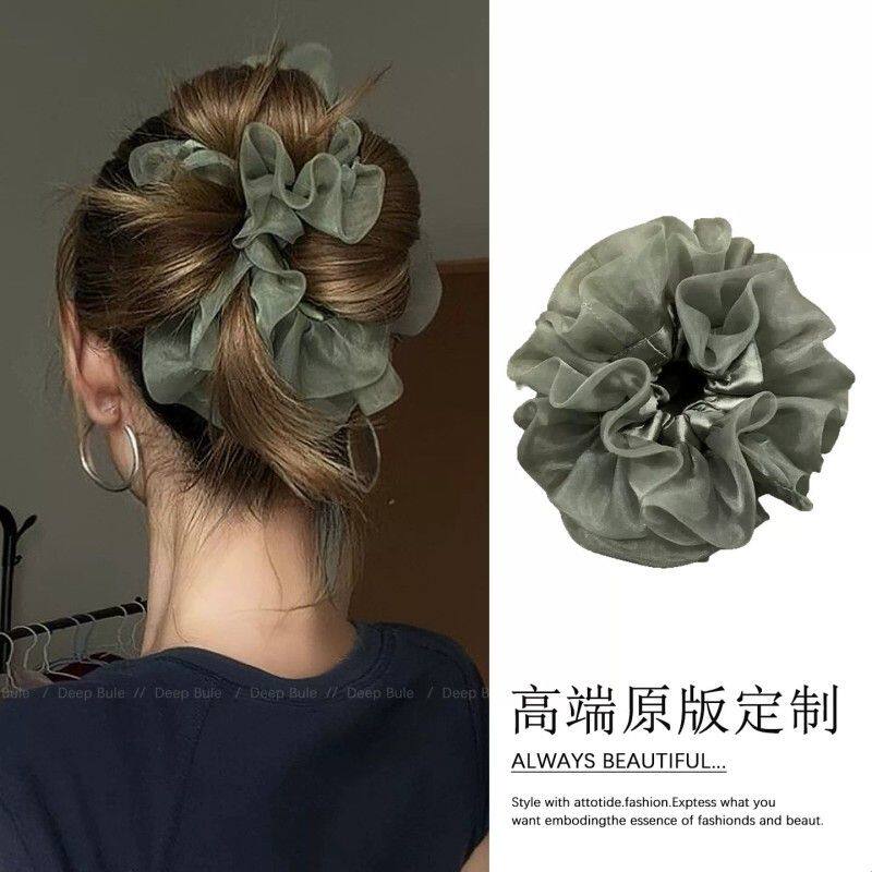 绿色褶皱大肠发圈头绳女高级感韩系扎头头花2026新款夏天超大发绳