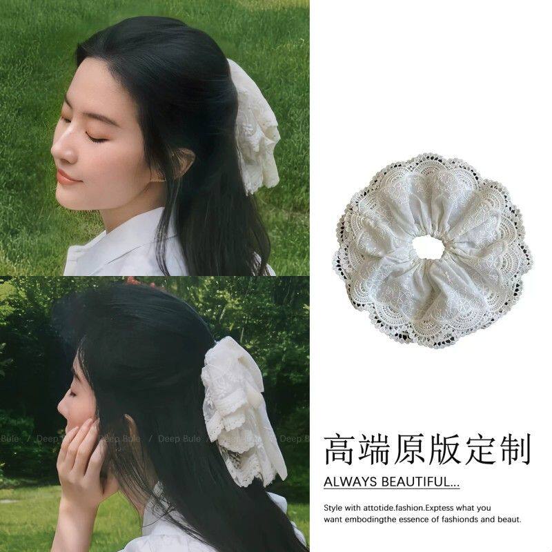 刘亦菲同款超大号蕾丝大肠发圈女温柔花边头绳韩系高级感双层头花
