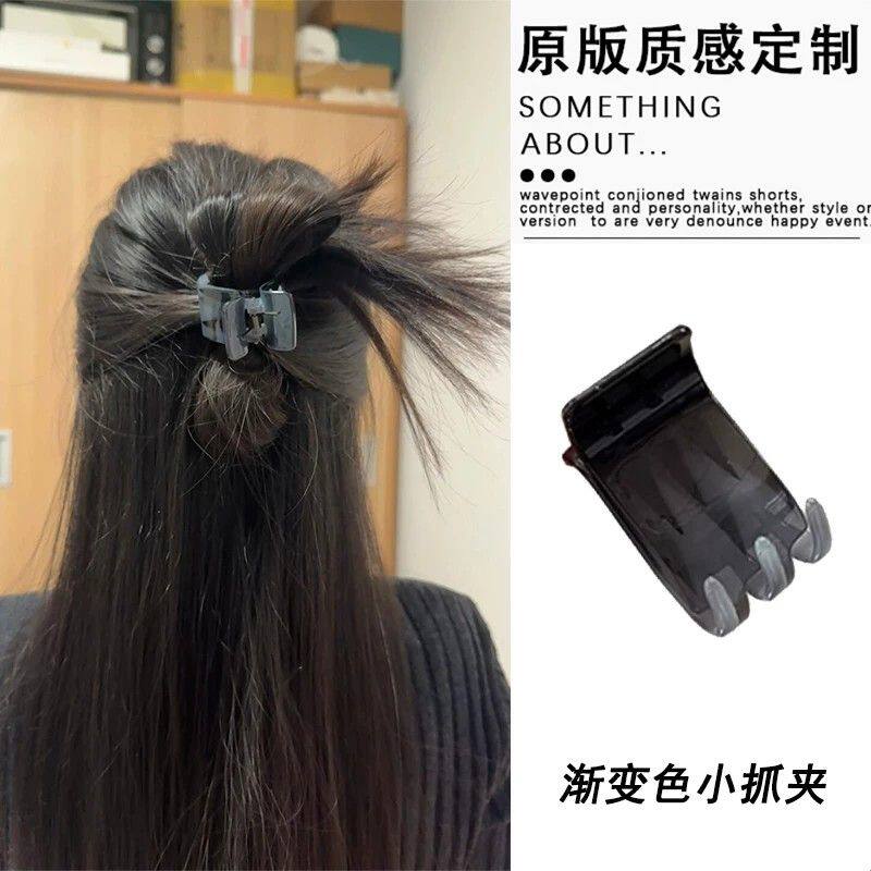 不大但能抓~渐变色鸡毛半扎发发夹女后脑勺盘发小抓夹发量少头饰