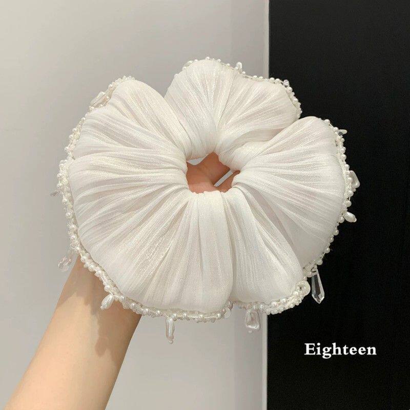 法式超仙白色珍珠水钻流苏大肠发圈女高级感扎头发超大发饰头绳