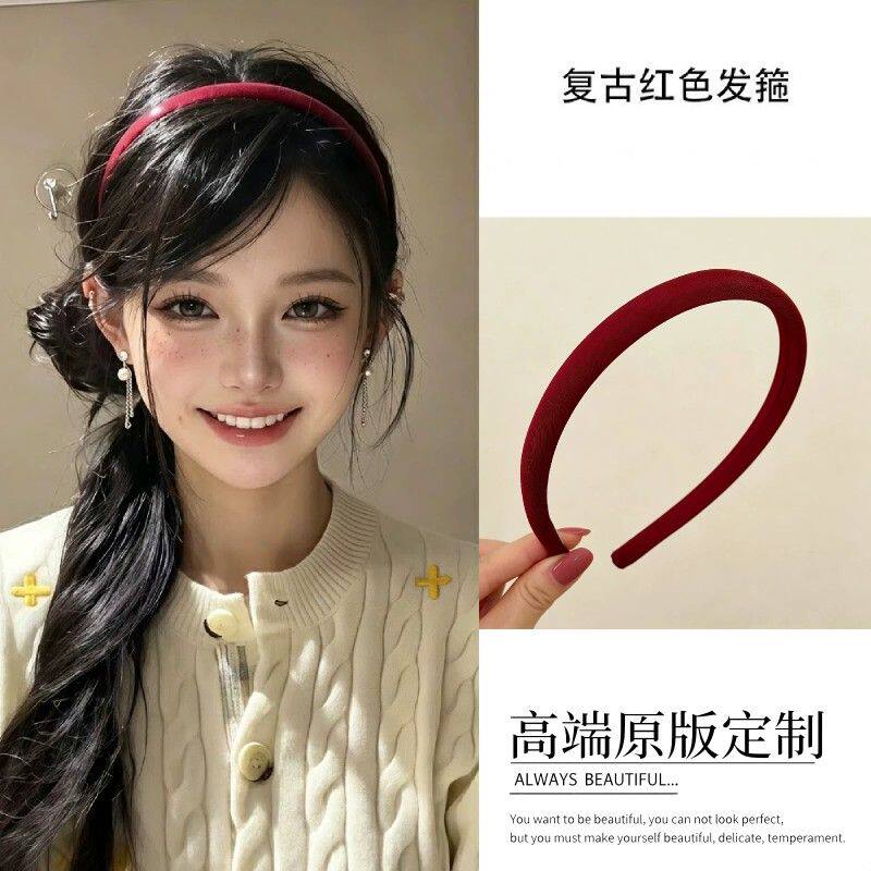 韩系ins风红色细款发箍2026新款高级感头箍发卡高颅顶显脸小发饰