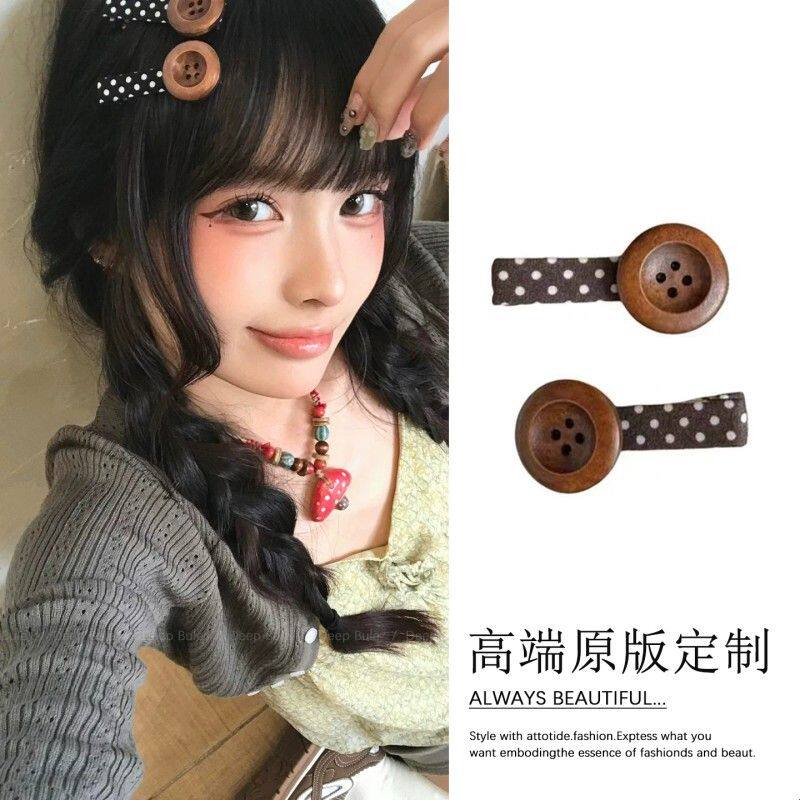 可爱波点纽扣发夹女韩系高级感侧边边夹前额鸭嘴夹2026新款发卡