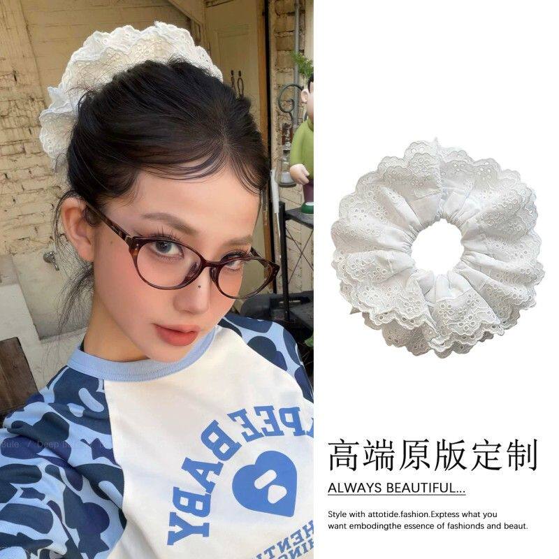 白色蕾丝花边大肠发圈女法式高级感2026新款夏头花扎头丸子头头绳