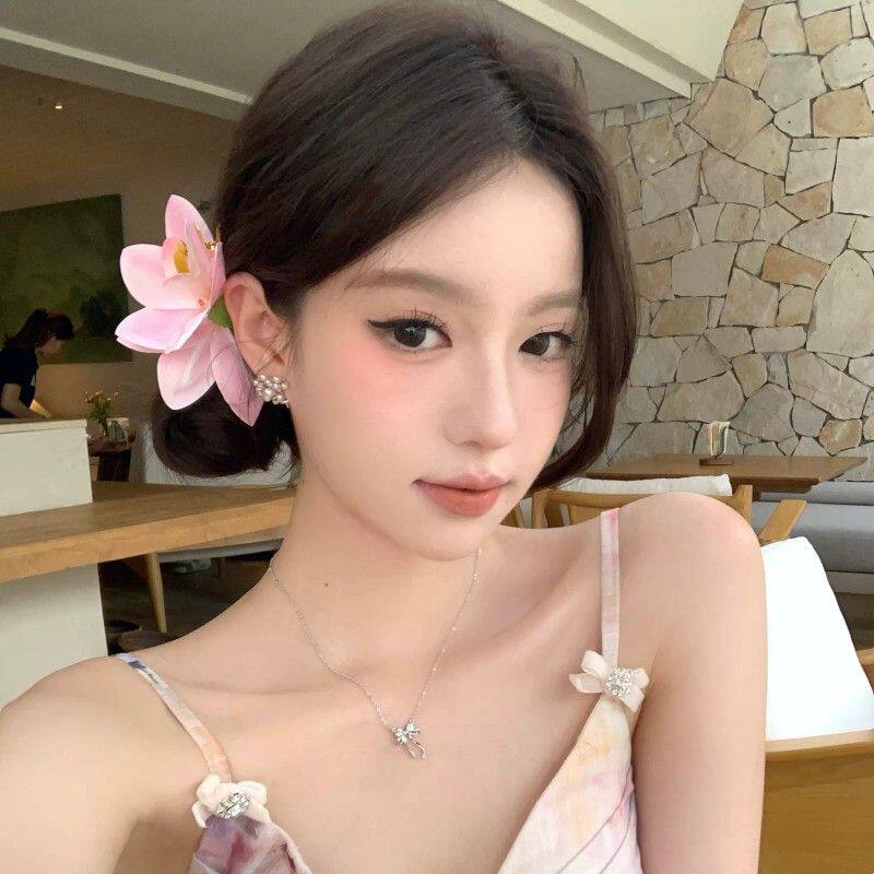 【蜜桃茶】迷迭花园 粉色蕙兰花朵发夹女超仙气度假海边头花发饰