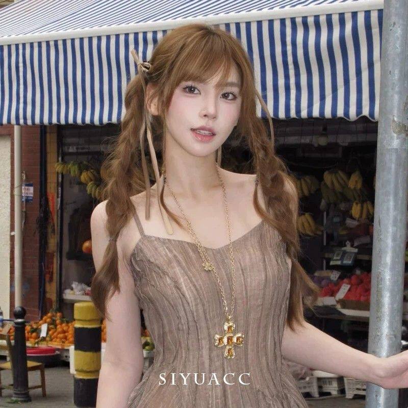 甜美棕色蝴蝶结飘带发夹女芭蕾风双马尾氛围感出发卡旅游头饰发夹