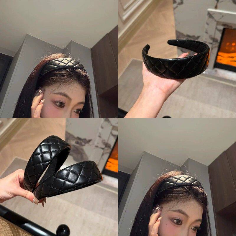 秋冬大衣灵魂配饰~法式复古皮质菱格发箍女款高颅顶时尚洋气头箍