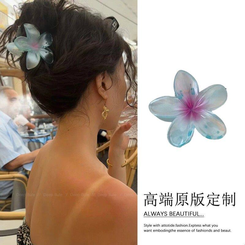 欧美鸡蛋花海边度假蓝色发夹女夏季2026新款花朵抓夹发抓头饰发饰