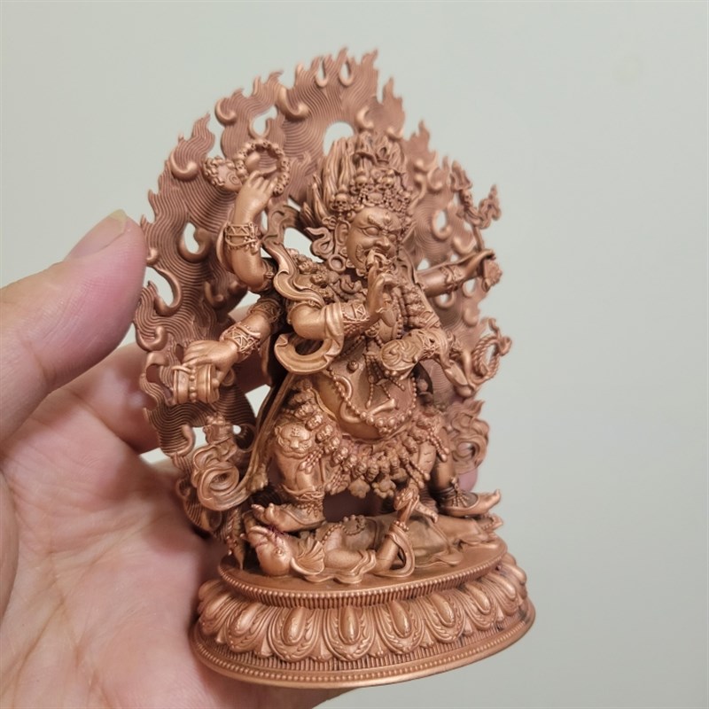 藏传纯铜六臂玛哈嘎拉护法佛像摆件尼泊尔工艺大黑天财神红铜供奉