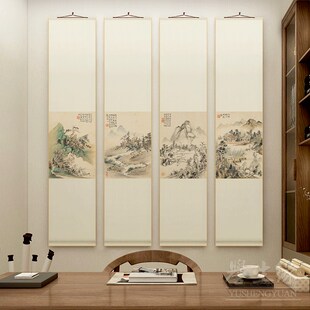 明清古画华研山水画中式卷轴挂画竖版餐厅书房装饰画客厅茶室壁画
