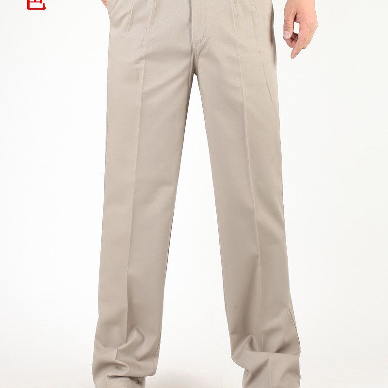 夏季薄款中老年男士高腰双褶深档休闲裤宽松纯棉加肥加大码男裤子