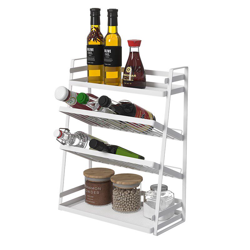 调料置物架白色斜放式调料品油壶架台面厨房斜抽调味料分层架子